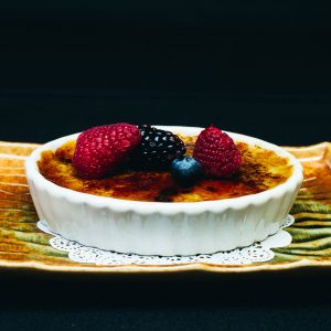 Green tea cream brulee dessert